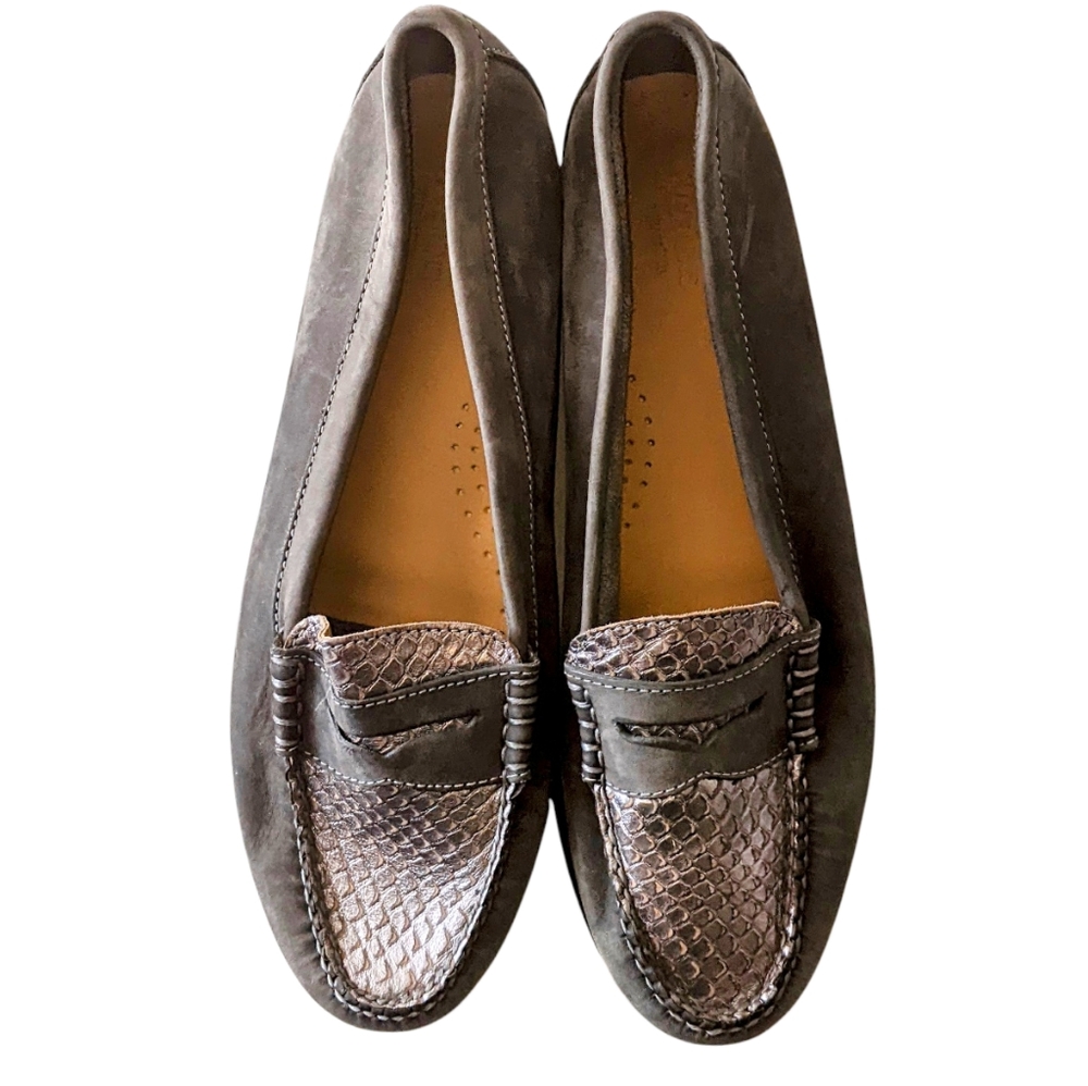 G.H. Bass & Co. Weejuns grey suede and silver snakeskin leather loafers sz 10 M